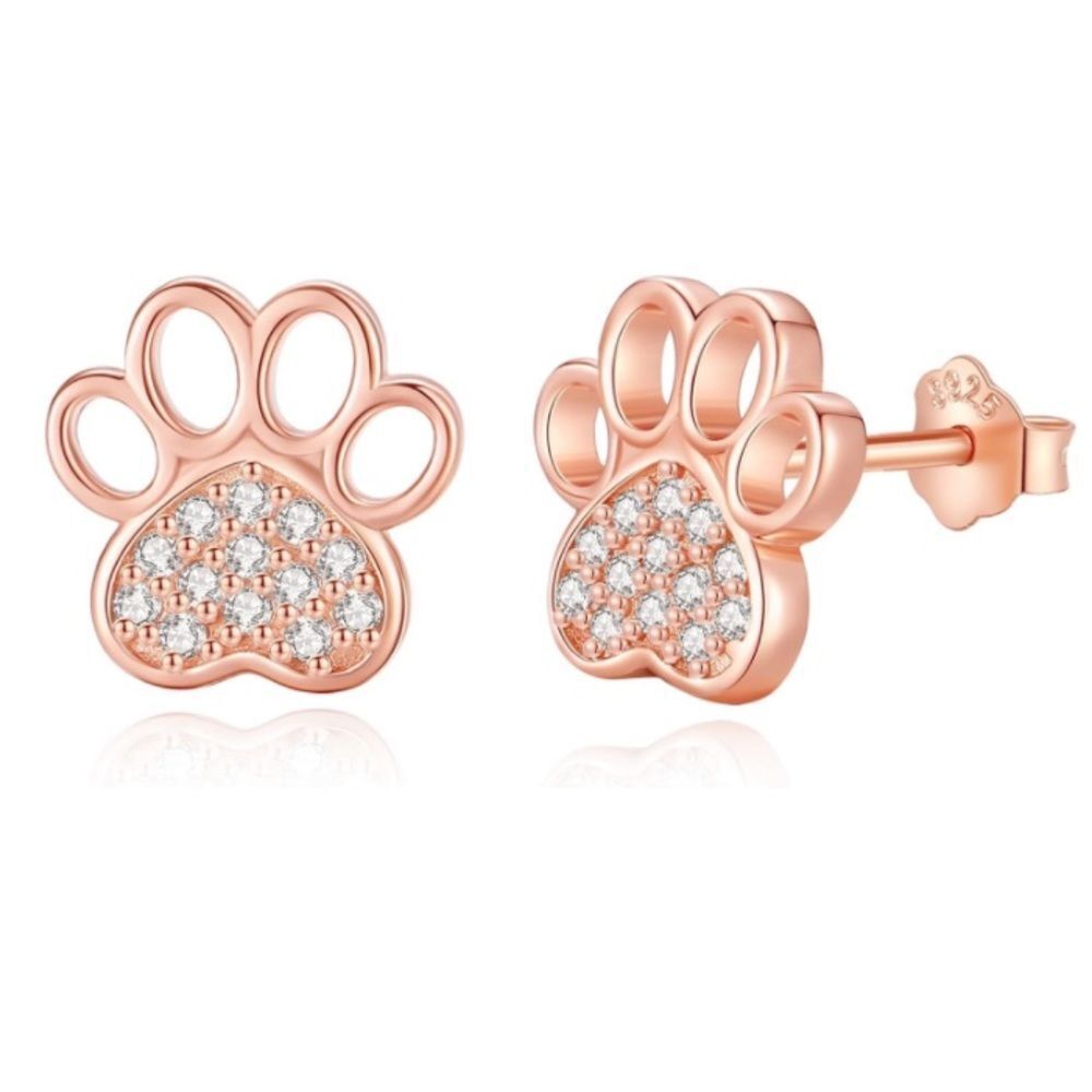 14k Rose Gold Paw Print Diamond Earrings